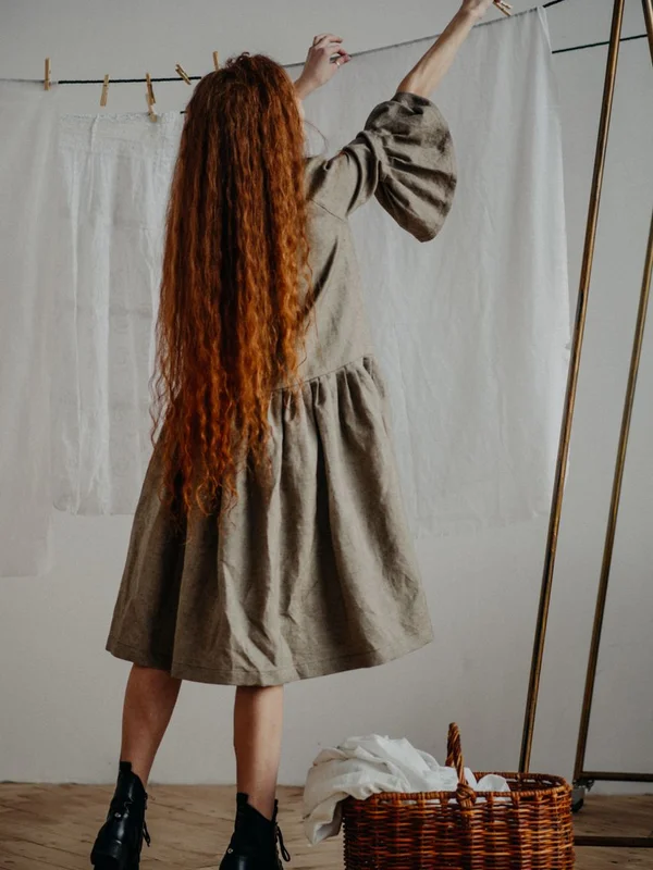 Tiered Linen Poplin Midi Dress alternate view